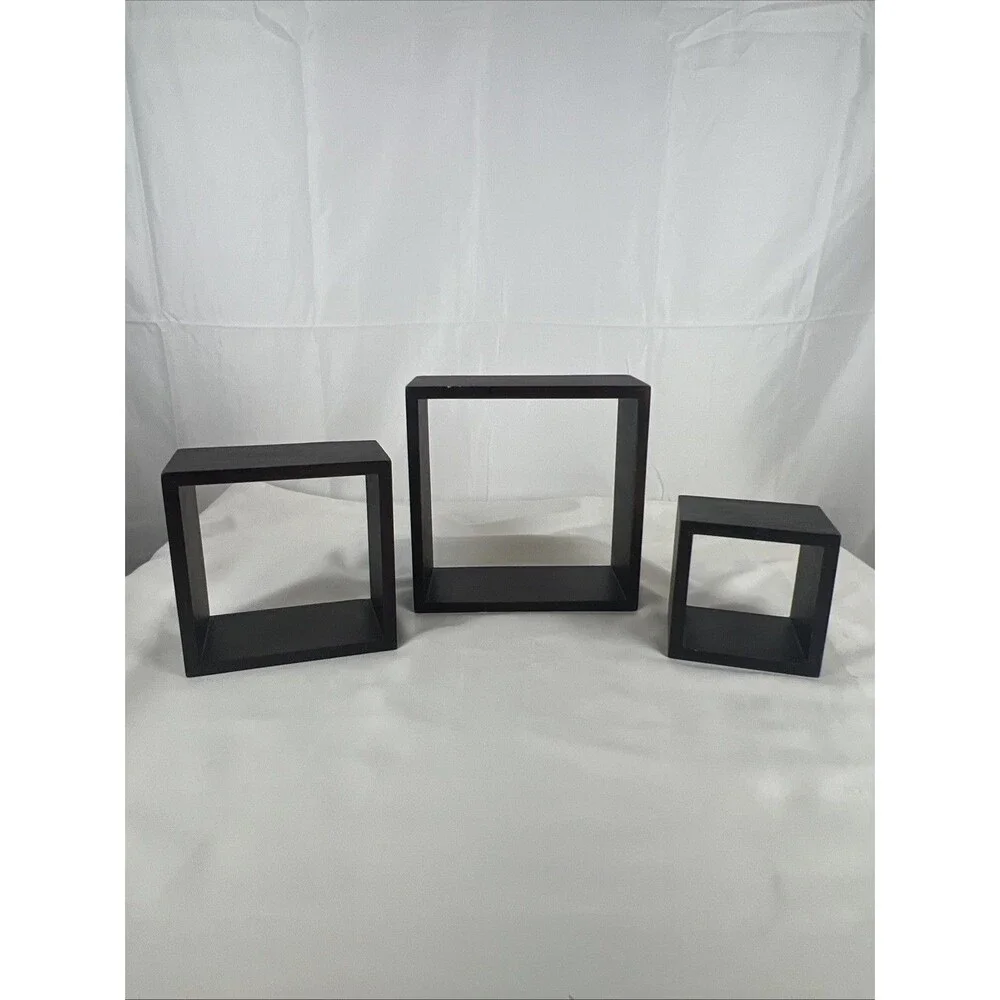 Set of 3 Black Floating Box Wall Shelves Shadow Cube Display Shelves Decor